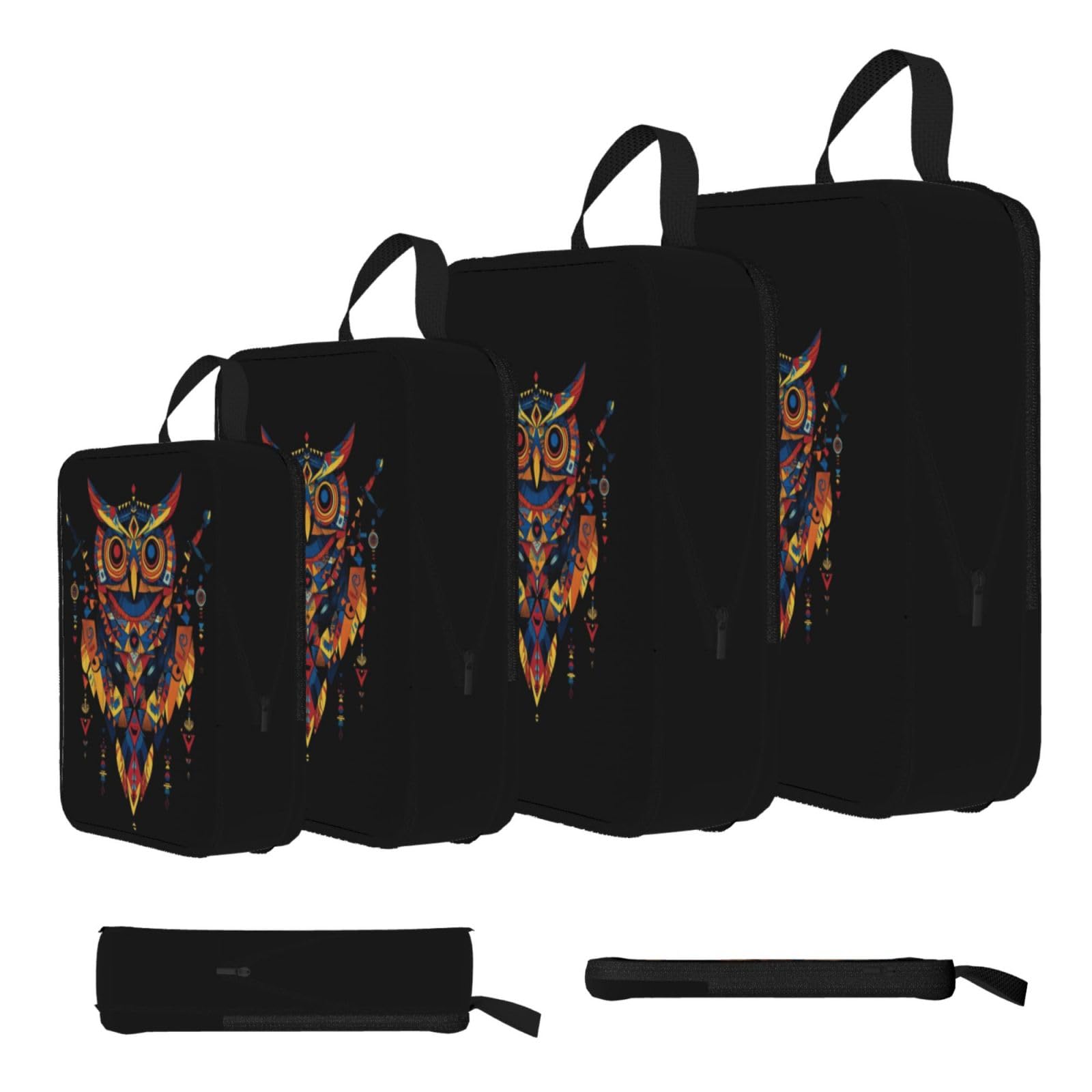 Sxzvvbn Black Mysterious Owl Compression Packing Cubes 4 Piece Set