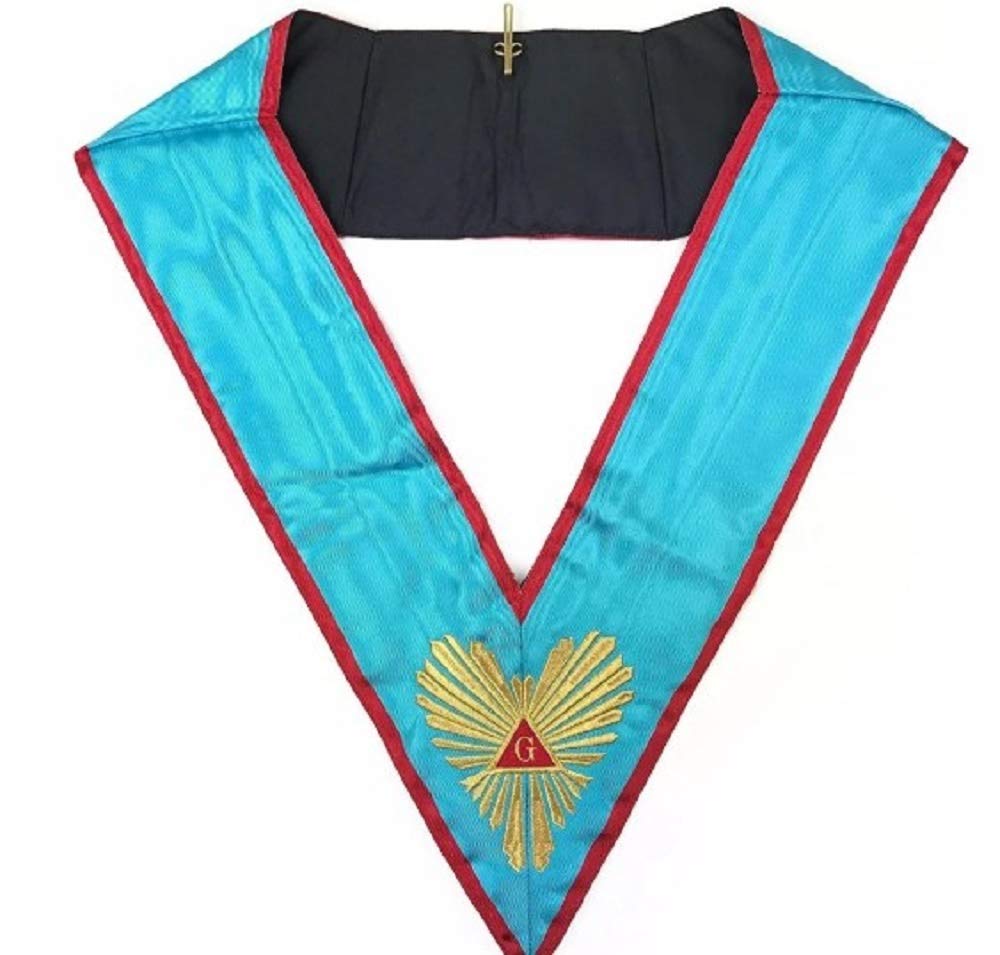 Regalia massonica Memphis Misraim collare ufficiale ricamato macchina, Bellissimo nastro Moire