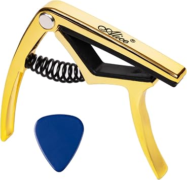 Alice Guitar Capo for Acoustic/Electric Guitar with Guitar Pick, Capo for Electric Guitar, Gold Guitar Capo for Acoustic, A007K/GDAMZ