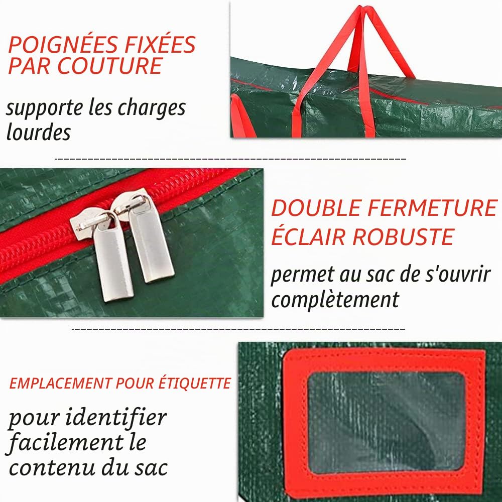 Sac de Rangement pour Sapin de Noël - Grand et Solide pour Décorations et Coussins de Meubles de Jardin - 138x32x66cm