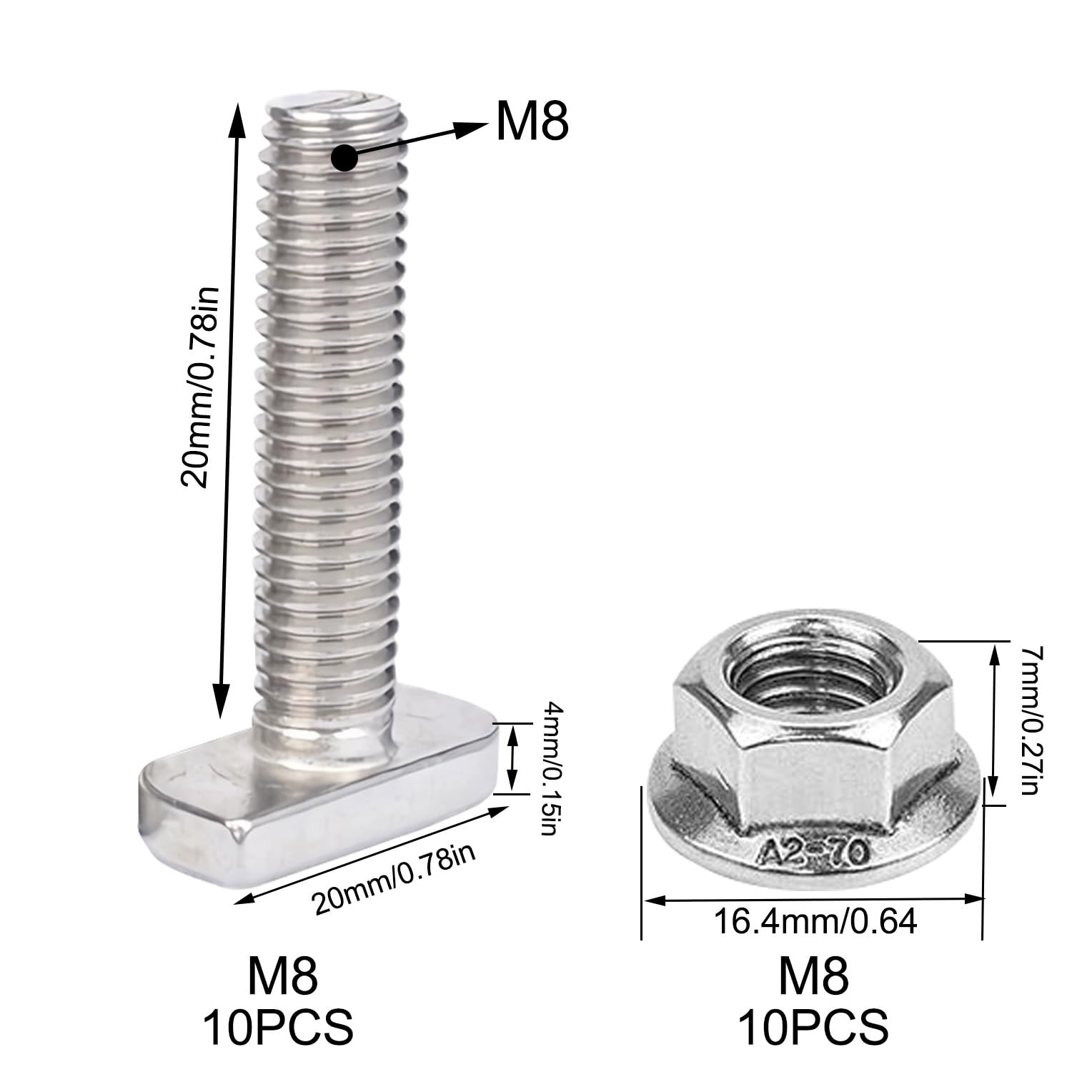 1 Stück Hammerkopfschraube M8 X 20 Mit