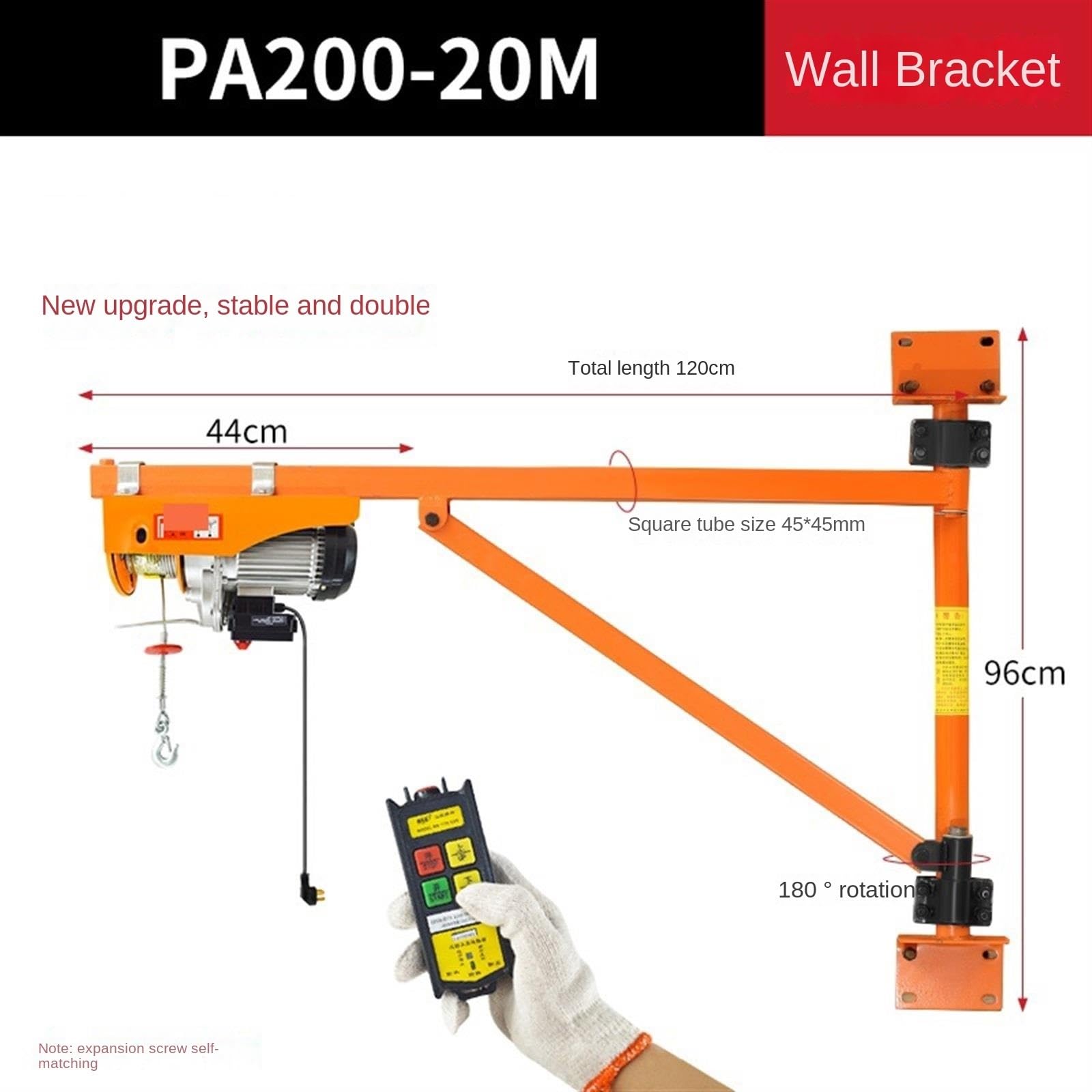 KIRANDY Wandwindenkran, 110 V/220 V elektrisches Hebezeug + Wandhalterung, kleine Hubsäulenhalterung for den Haushalt (Größe : PA200-20m+200kg Bracket Control B)