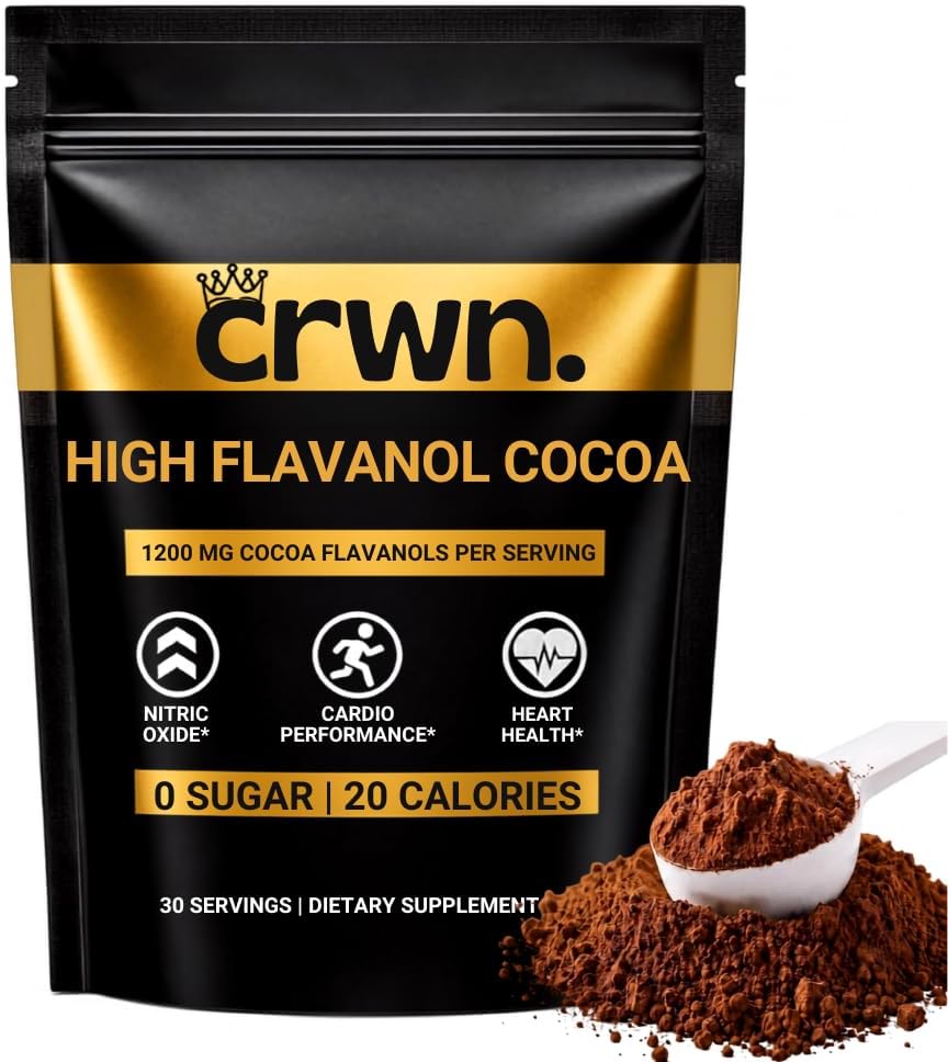 High Flavanol Cocoa Powder Drink Mix, Cacao Flavanols & Epicatechin Blend – 0 Sugar Vegan for Coffee, Smoothies & Shakes – 30 Servings