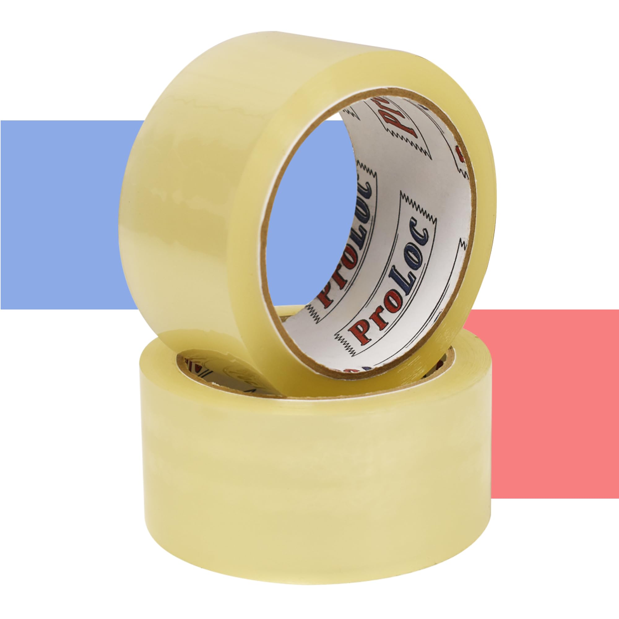 ProLoc Low Noise Packaging Tape (48mm x 66m) - Pick Colour & Qty - 2 inch Wide Strong Multipurpose Packing Tape with Secure Seal & Silent Unwind for Packing Boxes & Moving House (Clear, 2 Rolls)