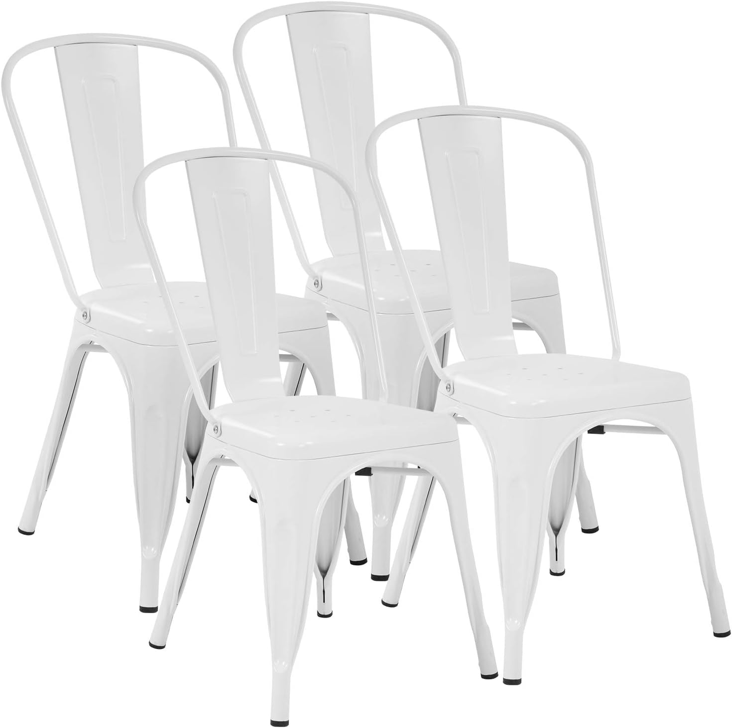 HOM4NISH Metal Stacking Dining Chairs with Backrest Set of 4 Lightweight Indoor Outdoor Chairs for Home Garden Patio Bar (White)
