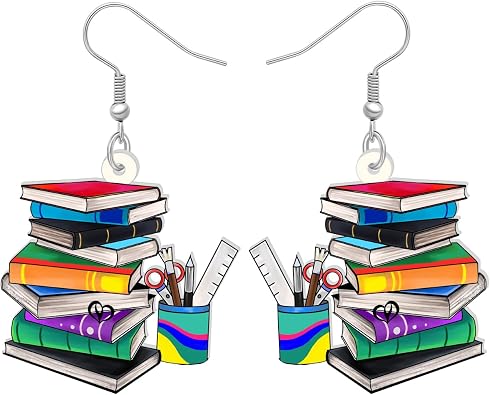BONSNY Dangle Novelty Funny Teacher Book Pencil Earrings Acrylic Back to School Jewelry For Women Gifts Charms