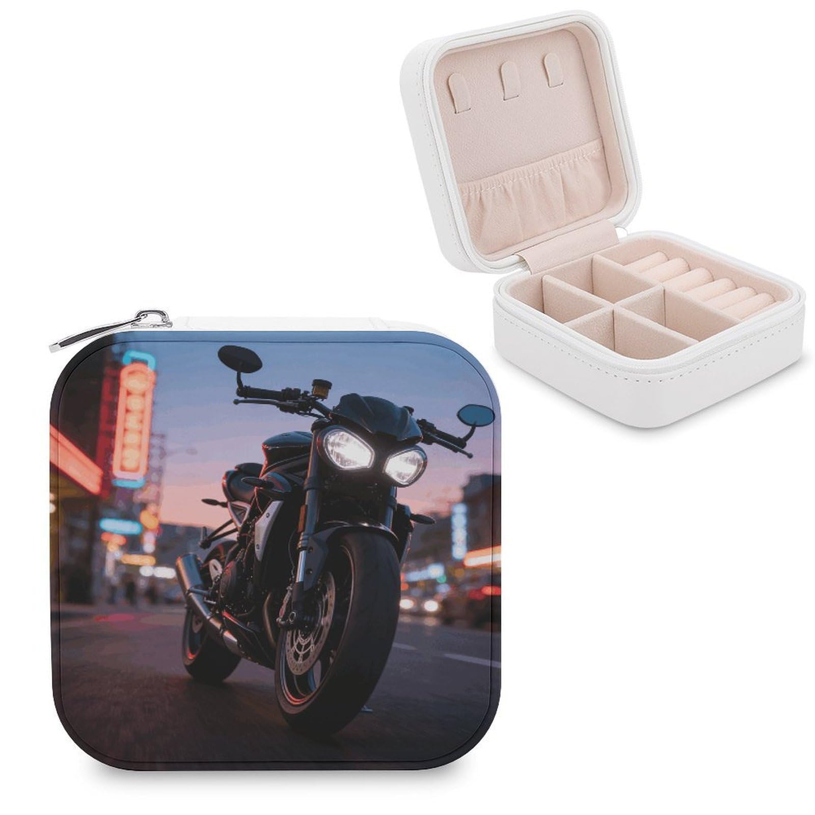 LZQPOEAS Motorcycle Jewelry Box, PU Patterned Storage Case, Portable Travel Jewelry Organizer Box for Storing Rings, Pendants, Earrings, Necklaces, And Women's Specialized