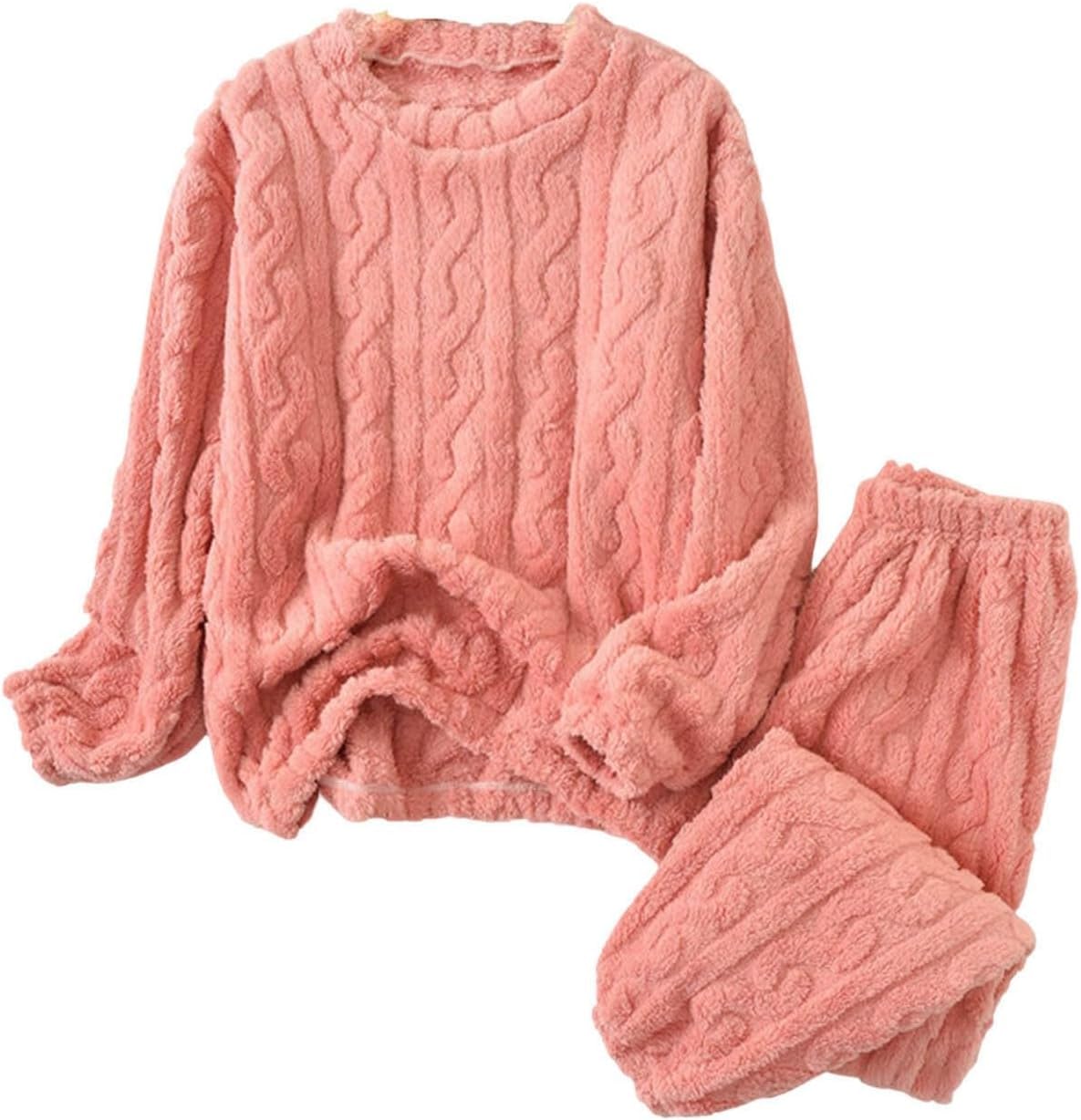 LLECDASEUI Womens Cable Knit Pajama Sets Fluffy Fleece Pullover Pants Soft Lounge Sets Winter Pajamas Sleepwear (Red)