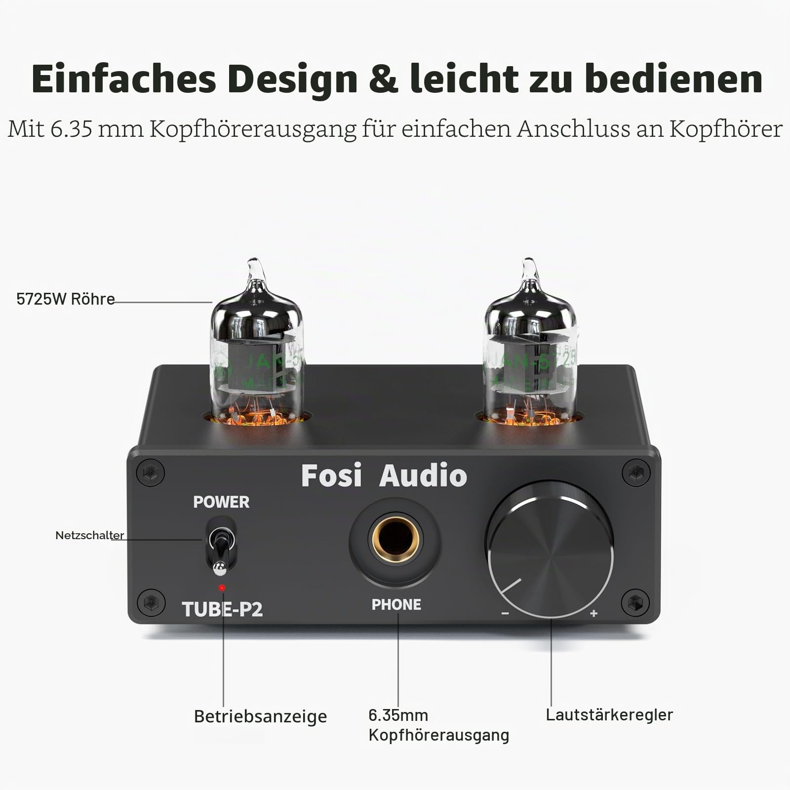 Fosi Audio P2 Röhren Kopfhörerverstärker Vakuumschlauch Vorverstärker Mini Hi-Fi Stereo Audio mit niedrigem Erdgeräuschausgang Schutz für Kopfhörer