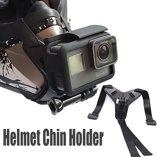 SRIKEKL (2 Sets Pack) Motorbike Helmet Camera Chin Strap, Motorcycle Helmet Chin Mount Holder for GoPro Hero 11/10/9/8/7/6/5/, Session, SJCAM, AKASO, Campark, YI Action Camera Helmet Mount Curved