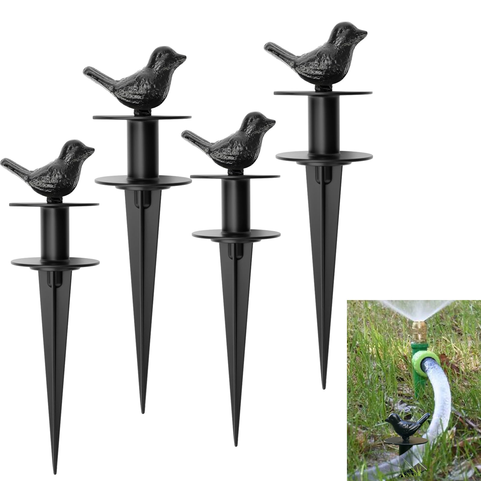 Photo 1 of Zealor 4 Pack Garden Hose Guide Stake Metal Spike 12 Inch Heavy Duty Hose Support Spike with Bird Design Protect for Outside Flower Beds Plant Yard Garden