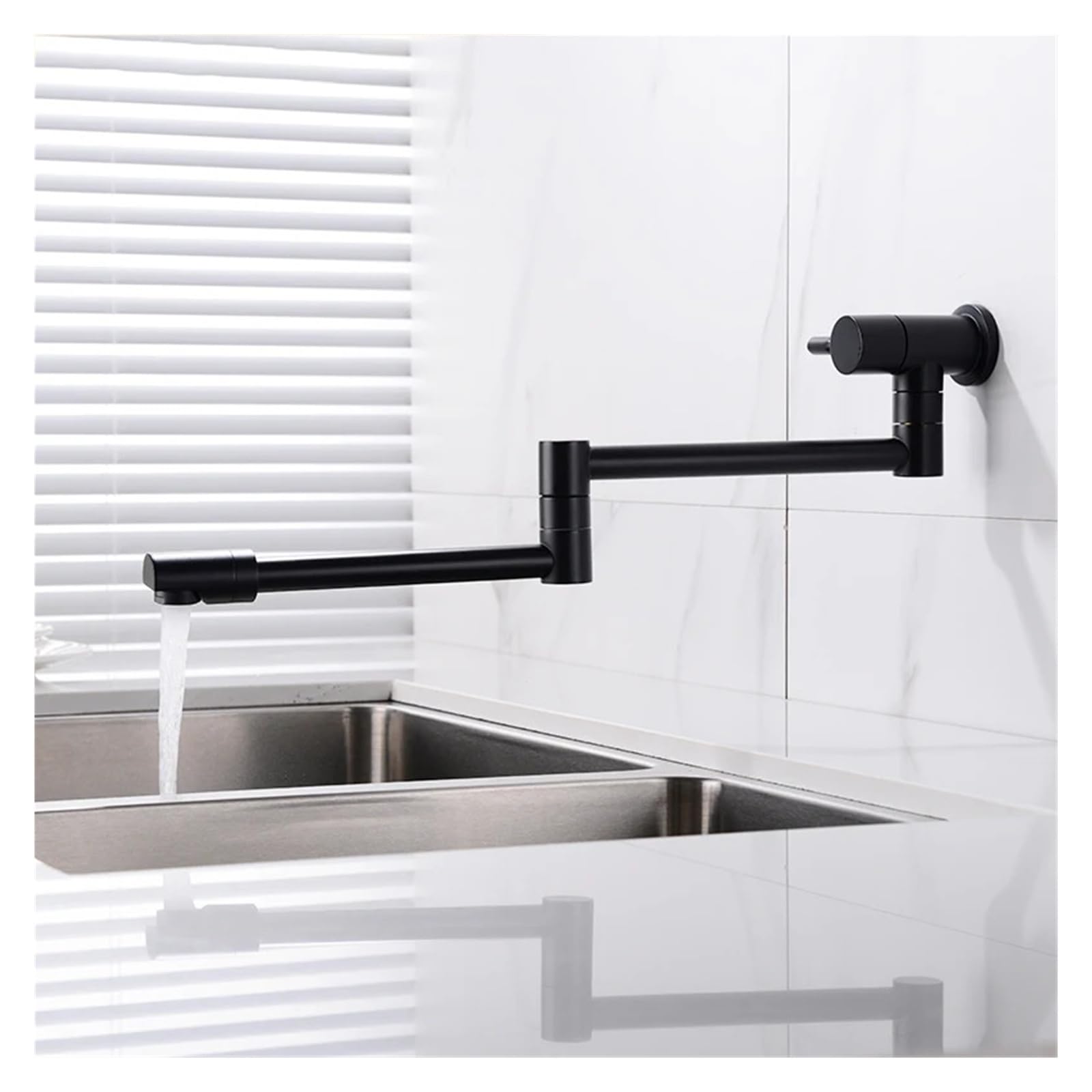 Rubinetto for riempire pentole in nichel spazzolato nero, rubinetto da cucina pieghevole a parete, rubinetto Funzionamento flessibile(Black)