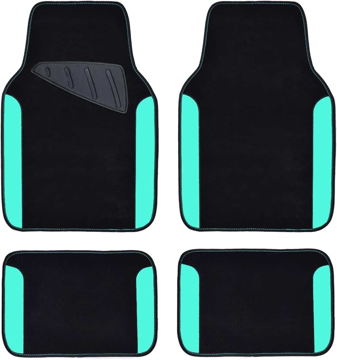 CAR PASS Rainbow Waterproof Universal Fit Car Floor Mats, Fit for SUV,Vans,sedans, Trucks,Set of 4(Black with Mint)