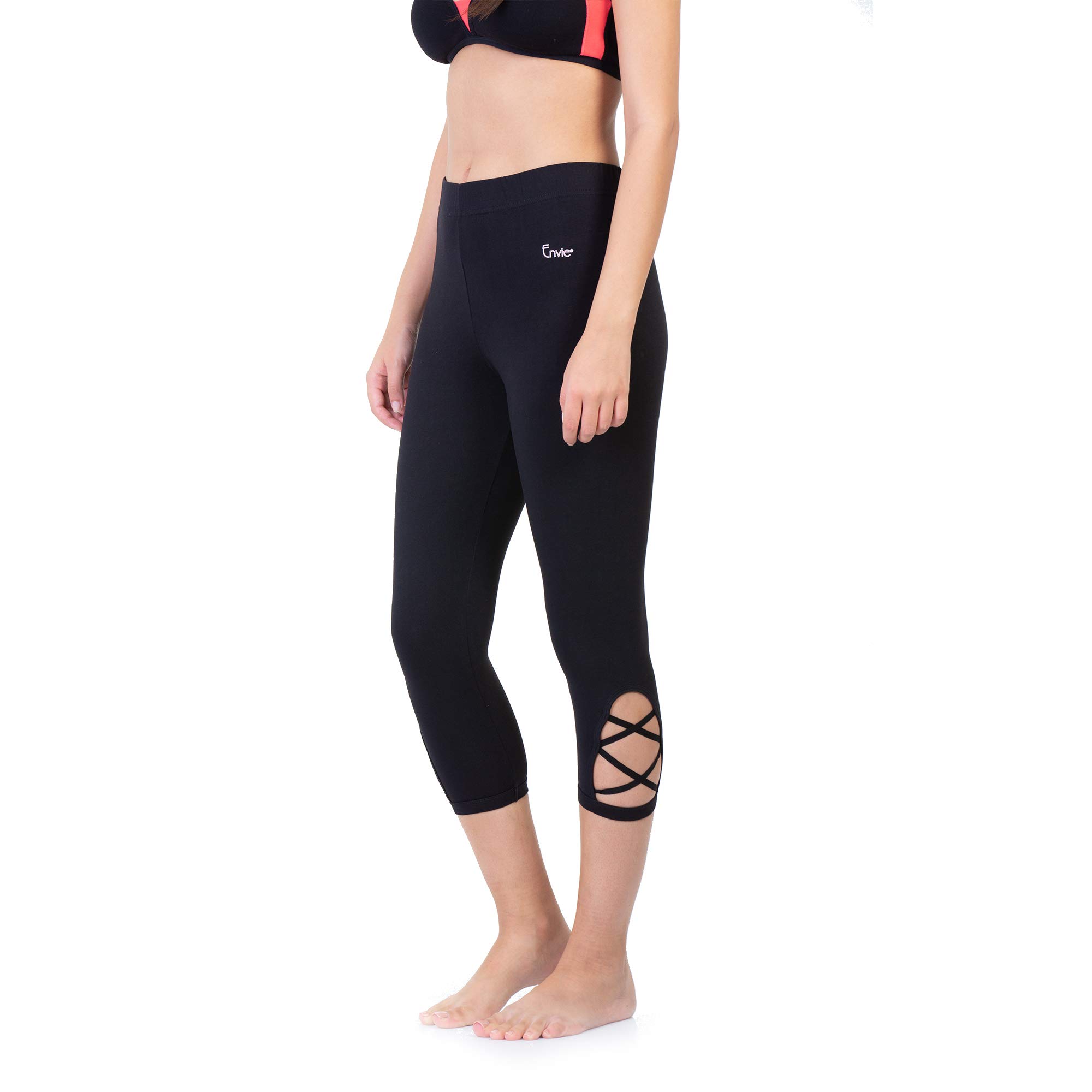 Women's Cotton Capris, Girls Skinny Fit 3/4th Pants/Ladies Casual Home Wear Cotton Criss Cross Capris - (Black_XXL)-image-45