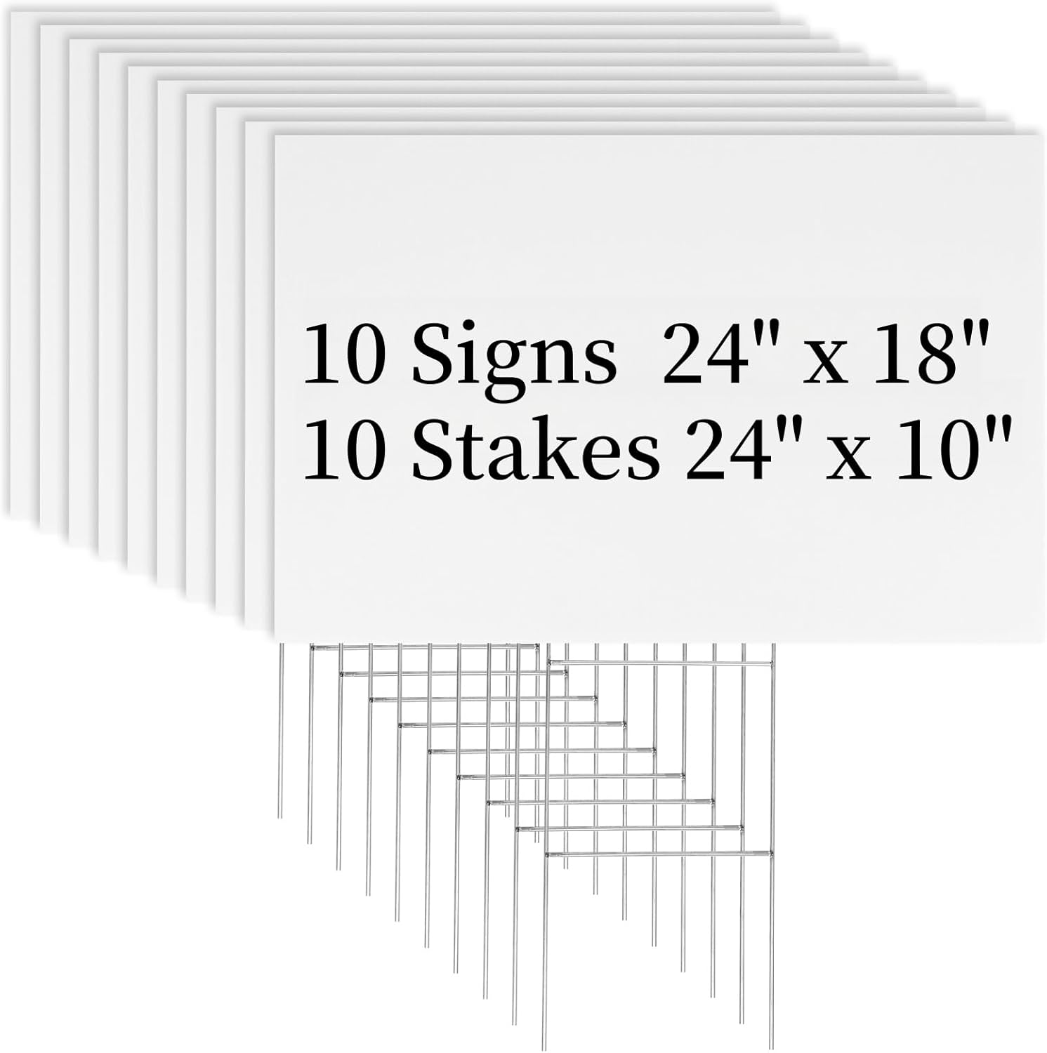 10 Pack 18 x 24 Inches Large White Corrugated Plastic Yard Sign with Metal Stakes for Birthday, Real Estate Garage Sale Signs, Rent, Guidepost Decorations