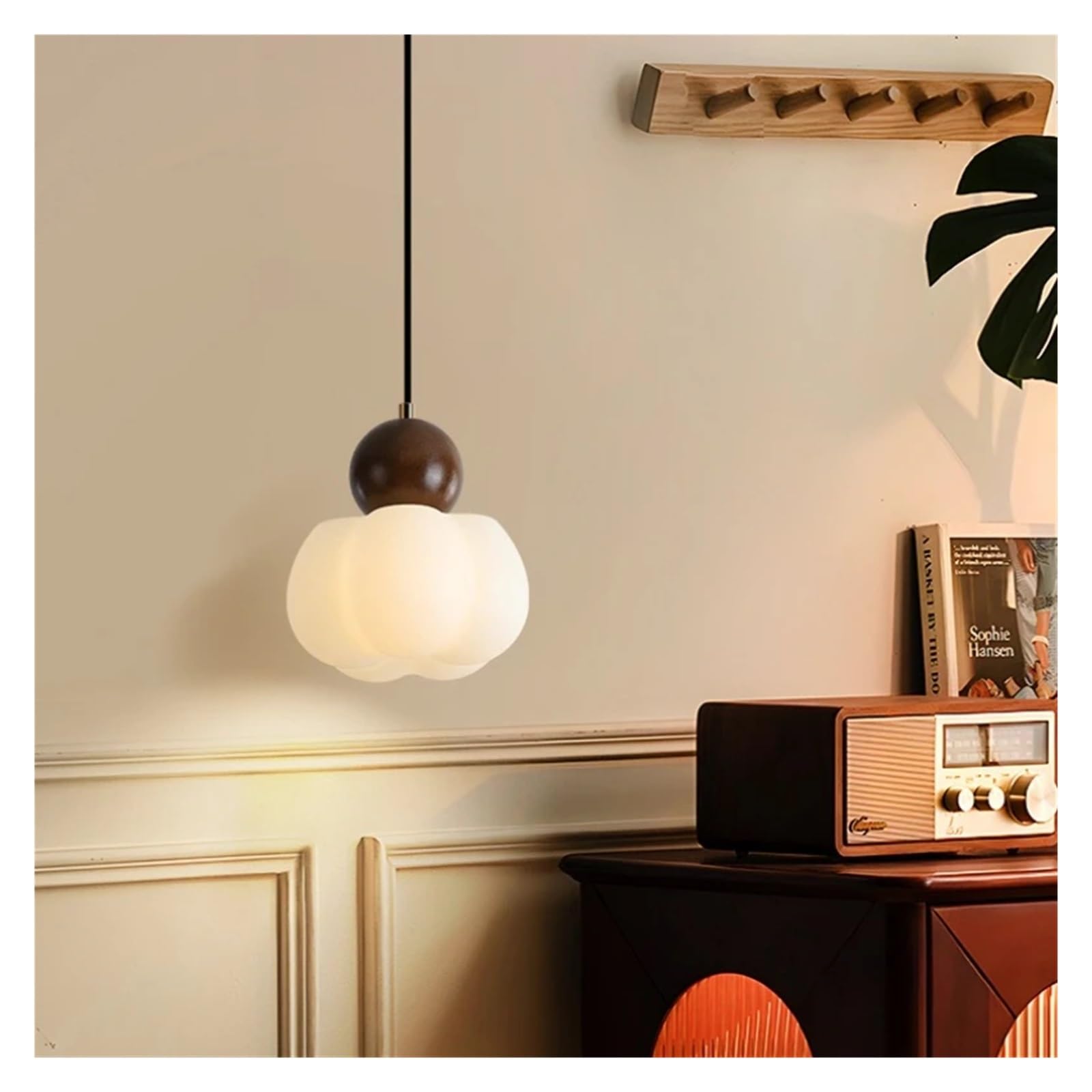 KXEcoLife Nordic Solid Wood Pendant Lights Dining Room Kitchen Cafe Home Decor Hanging Bedroom Bedside Lamps Walnut Chandeliers