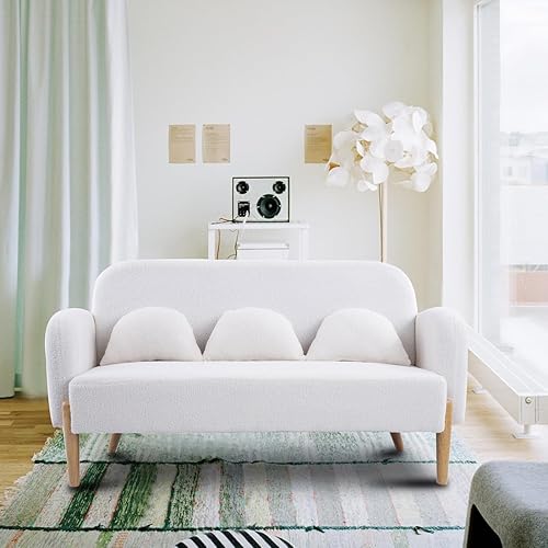 Sofá moderno de terciopelo de peluche de 59.1 pulgadas, 3 almohadas lumbares, sofá biplaza tapizado de terciopelo, sofá biplaza pequeño para