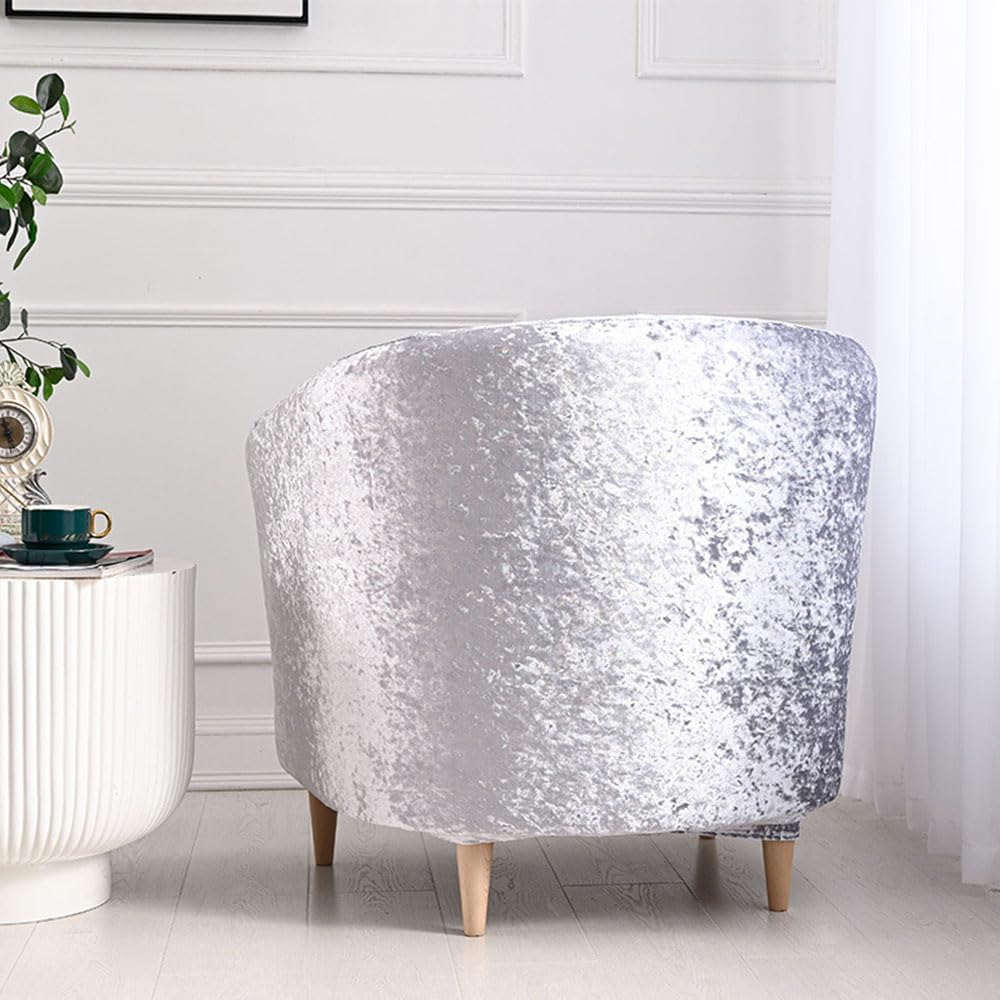 Surwin Tub Chair Covers 2 Pieces, Crushed Velvet Stretch Chair Covers for Armchairs Slipcovers With Cushion Cover Bucket Chair Cover for Dining Living Room Office Hotel Clubhouse (Silver)
