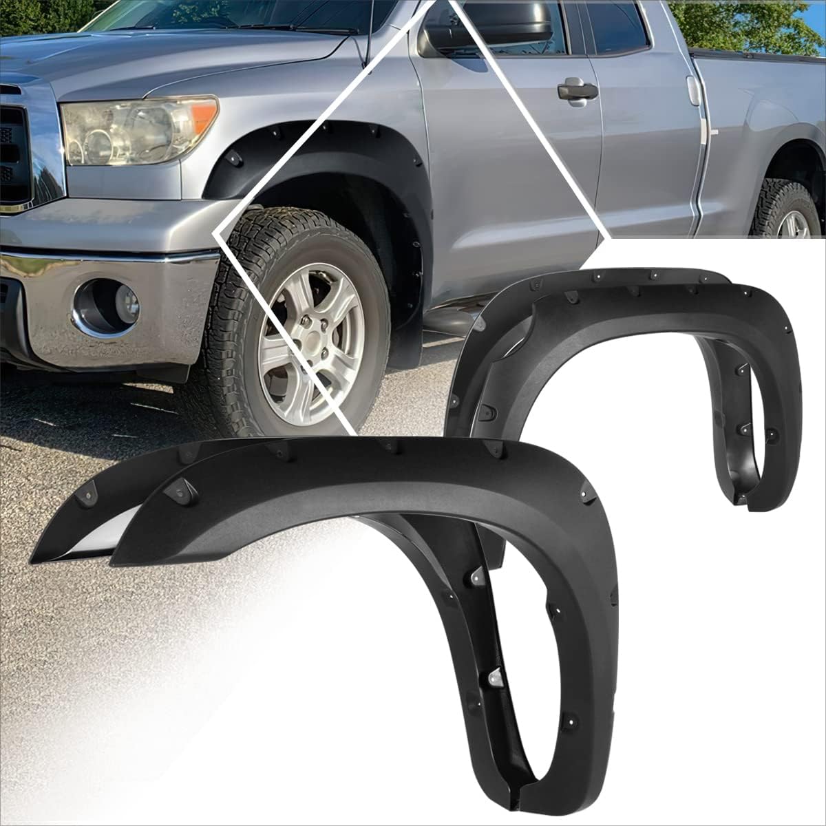 [4Pcs-Set] Pocket-Riveted Wheel Fender Flares Compatible with Tundra 07-13,Bump Textured Black