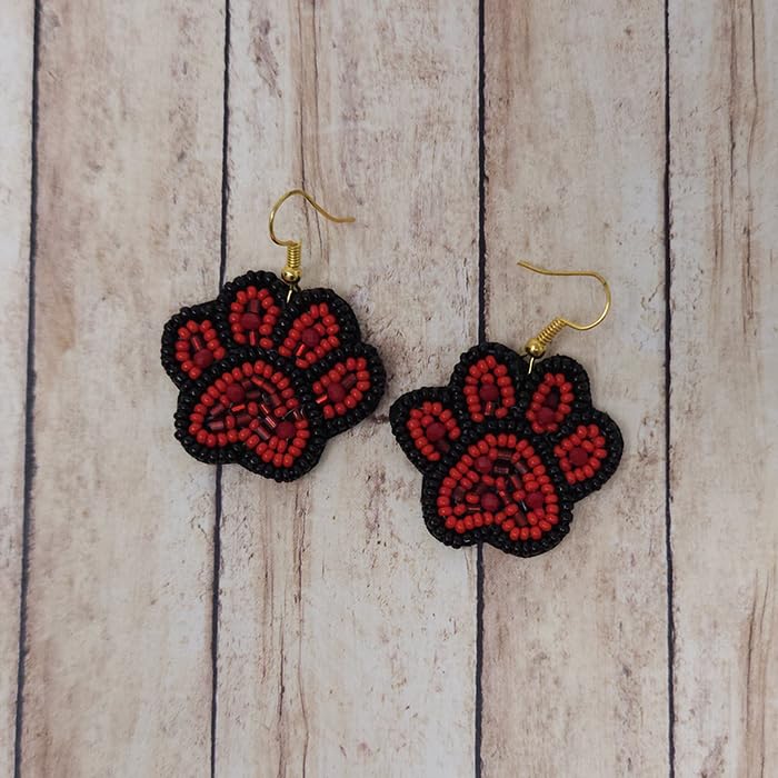 Beaded Colorful Paw Post Earrings Handmade Paw Earrings3