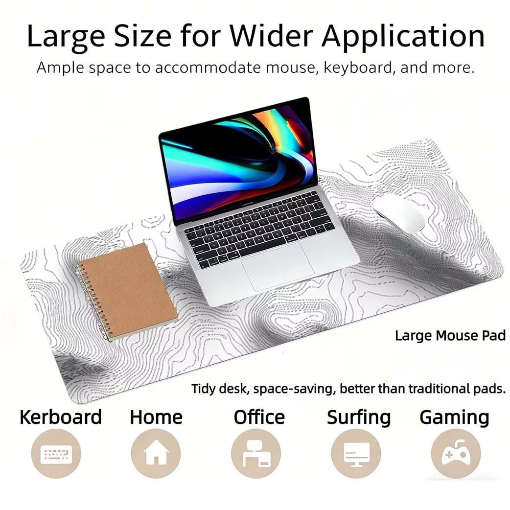 Lpfieonn Einfach Großes Schreibtischunterlage, XXL Schreibtischunterlagen, Weiß XXL Wasserdicht Gaming Mousepad mit Vernähter Rand und Rutschfeste Gummibasis, für Laptop/Hause/Büro 120x60cm PF-3881