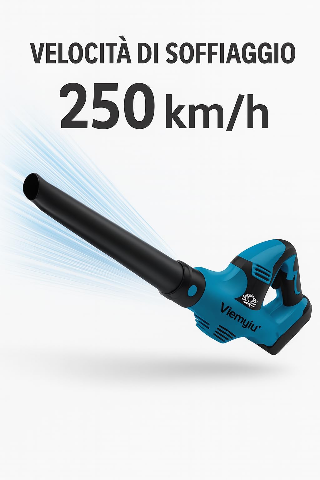 Soffiatore a Batteria 21V, 250 km/h, con 2 Batterie al Litio 3.0Ah, Leggero 1,8 kg, per Giardino e Cortile