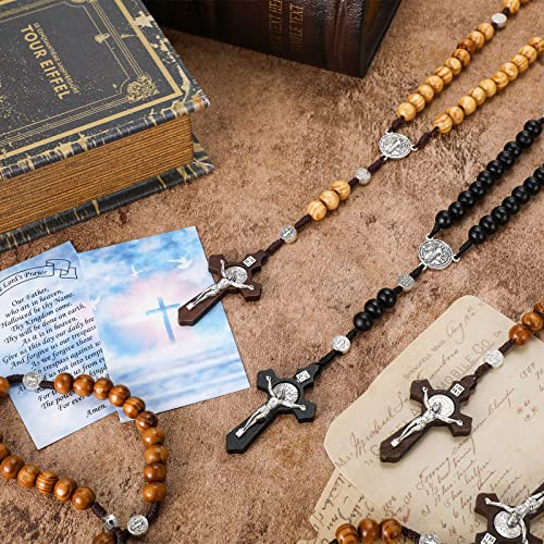 Cunno 6 Sets Wooden Rosary Beads Necklace Bulk for Men Women Catholic Rosarios Crucifix Necklace Religious Wood Cross Prayer Beads Christian Gift Baptism Favors First Communion Gift - Thumbnail 6