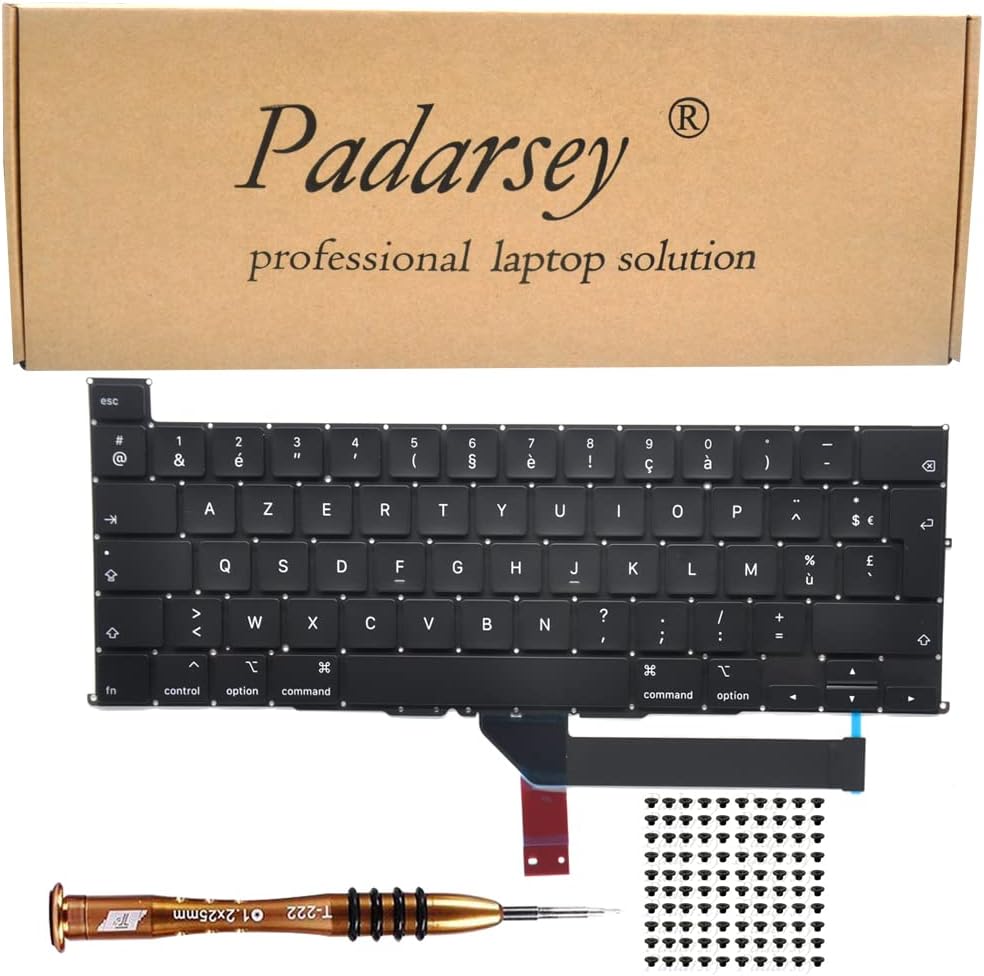 Replacement Clavier French Keyboard Compatible with MacBook Pro 16 Inch with Touch Bar A2141 Released 2019 + Keyboard Screws + Screwdriver