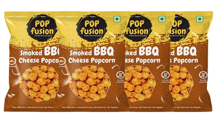 Popfusion Gourmet Flavoured Popcorn - BBQ, Gluten free and Low Fat Snacks - Pack of 4 (80gm*4)-picture-18