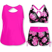 Holipick Women 3 Piece Plus Size Tankini Swimsuits Tummy Control Bathing Suits with Sports Bra with Boy Shorts