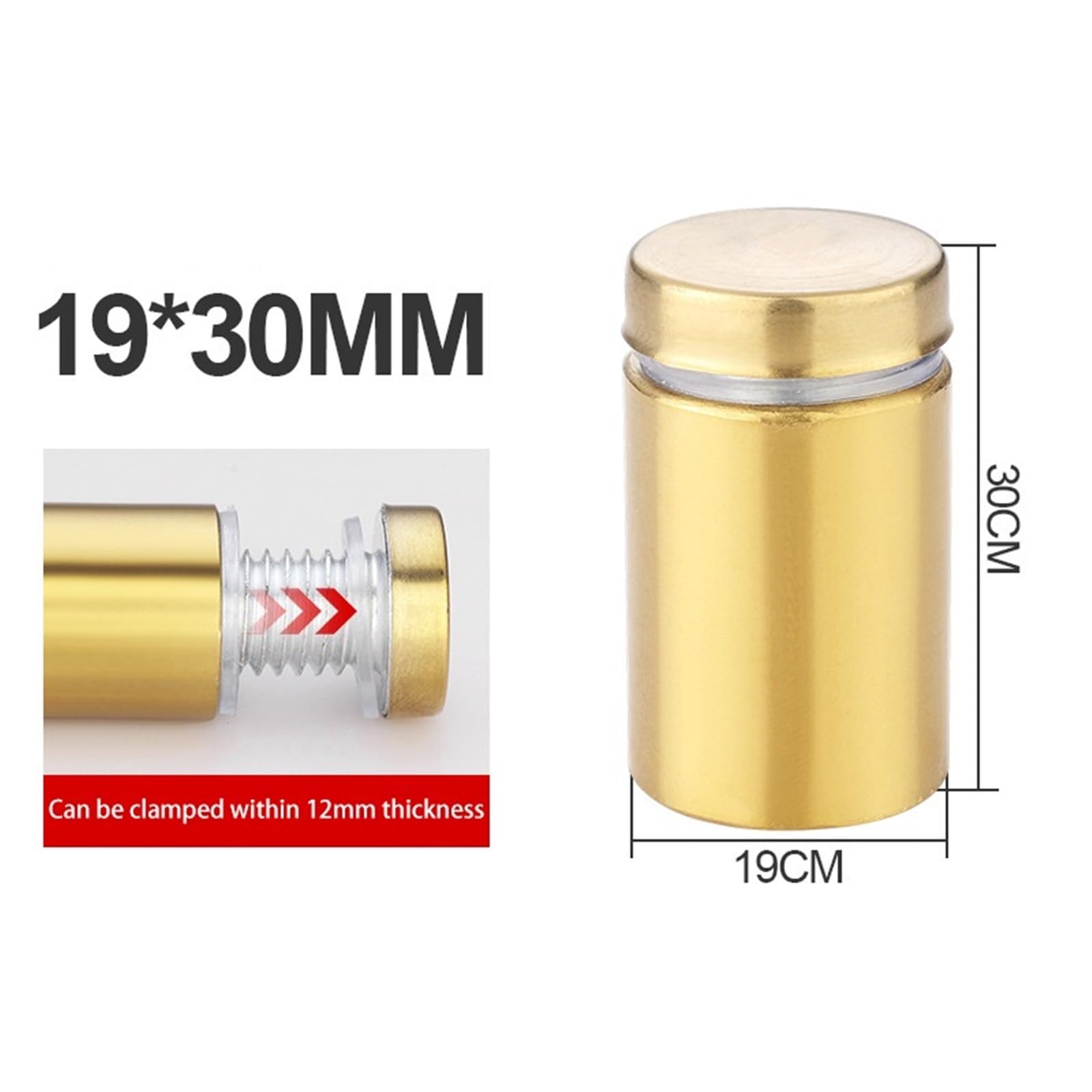 Separadores de Pared 12 Uds marco de imagen signo separador clavo soporte montaje en pared acero inoxidable publicidad tornillo fijación(Gold 19x30mm)