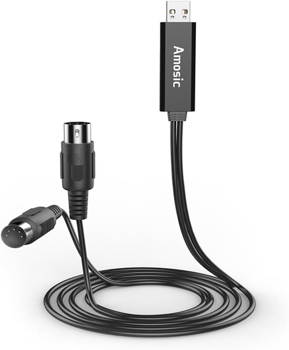 MIDI Cable to USB IN-OUT Interface Converter for E-Keyboard to PC Mac Laptop No Need Drivers, 5 PIN, FTP Chip Cable (6.5 ft)