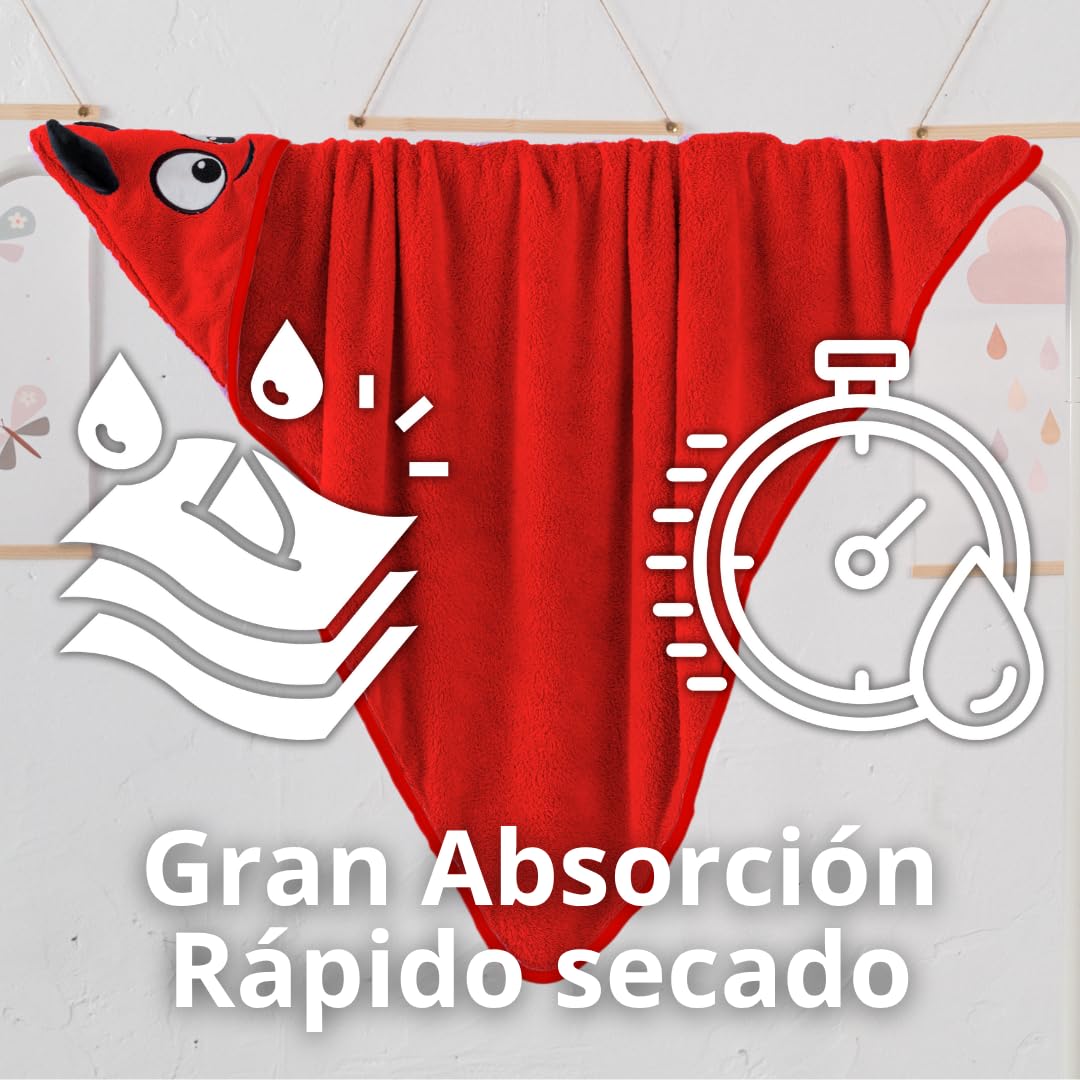 Toalla Bebe con Capucha - Capa de Baño Bebe - Albornoz Bebes talla 0 a 4 años - Regalos para Recien Nacidos Originales - Unisex de Niño y Niña - Toallas Niños Piscina y Playa - Toalla Niño Baño (Rojo)