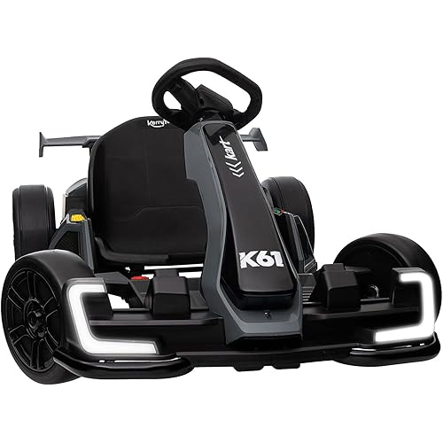 KerryYoo K61 Go Kart Electric Drift Kart with Length Adjustable Seat, 24V Outdoor Ride on Toy with 4 Speed Mode, Crazy Cart for Kids 6-12 Years Old, Fast 300W Motor, 8.5 MPH, Bluetooth - Gray