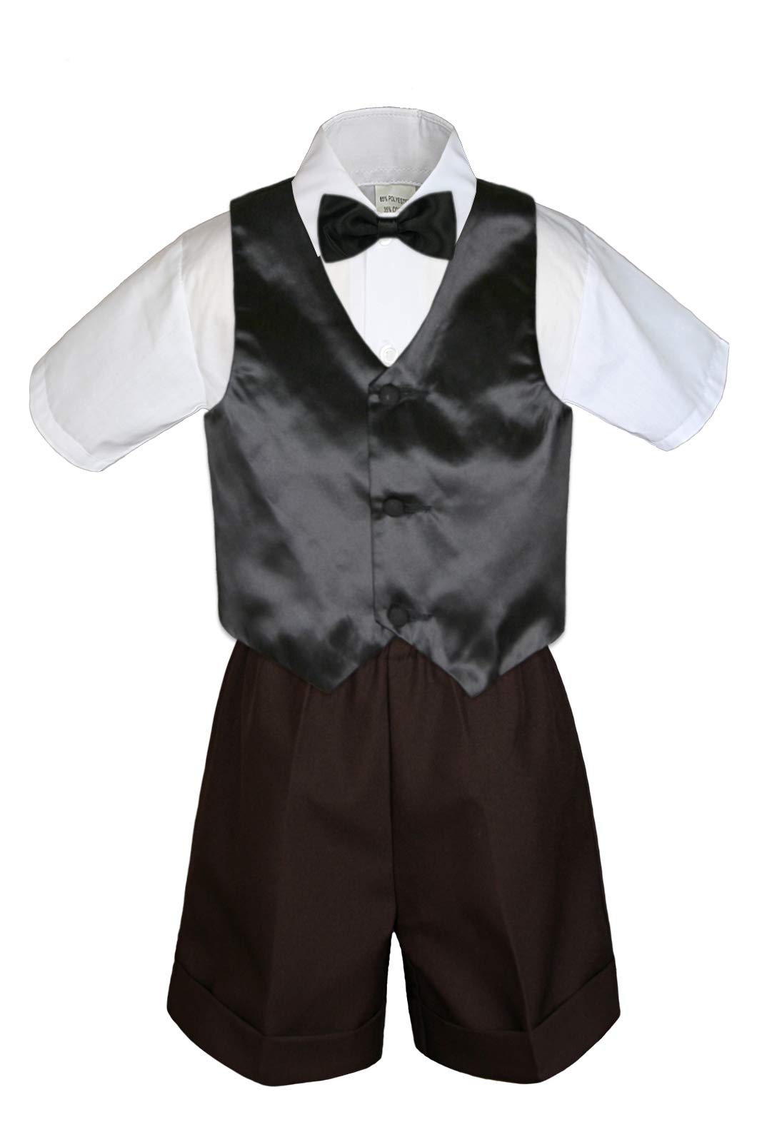 MILLTEX 4 Pieces Set Formal Party Wedding Color Satin Vest & Bow tie Shirt Brown Shorts Set New Born Baby Boy Toddler Sm-4T (M (6-12 Months Old), Black)