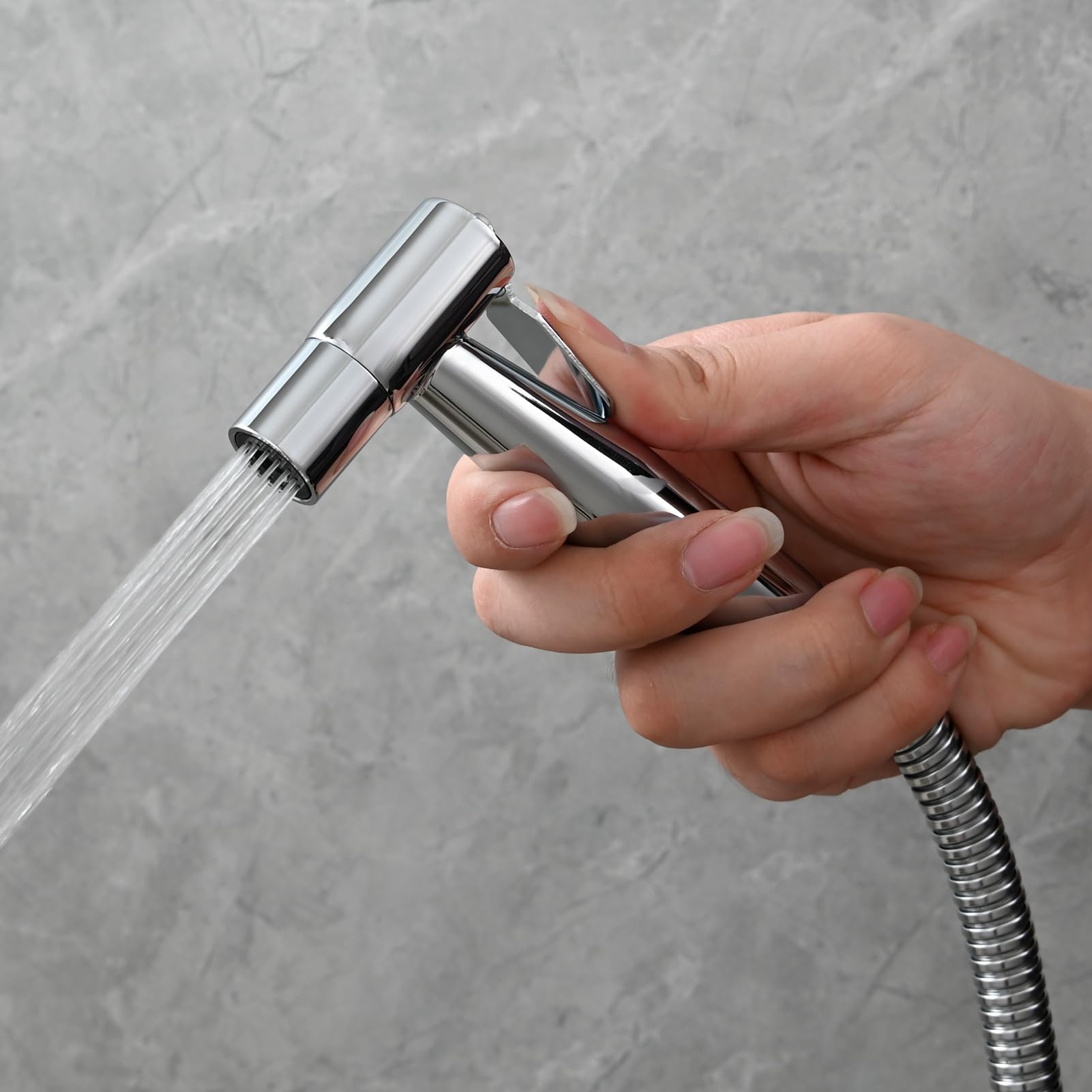 Tecmolog Douchette WC Kit Complet Acier Inox Douchette Toilette Eau Froide avec Flexible, Support, Chromé, WS024DF3