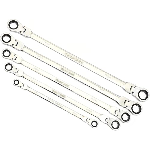 VCT 5pc Flex-Head Double Box End Ratcheting Wrenches CrV XL Design MM 8mm - 19mm