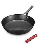 Carbon Steel Pan, 12 Inch Nonstick Frying Pan Skillet, Pre-Seasoned Carbon Steel Cookware with Removable Silicone Handle Holder, Indoor/Outdoor, Induction & Oven Safe