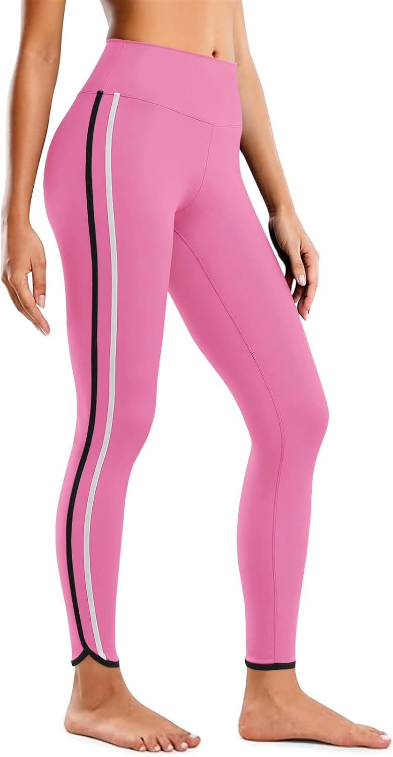 Aoysky Womens Buttery Soft Workout Leggings 25" Side Stripes High Waisted Full Length Yoga Leggings