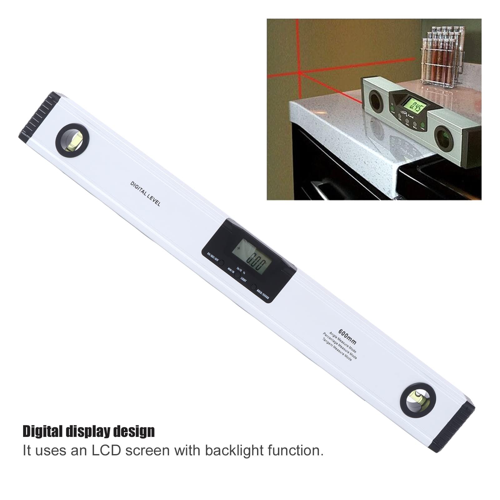 KIMISS Niveau Numérique Magnétique - Niveau Numérique Magnétique Puissant Rétroéclairage LCD Industriel de Haute Précision à Bulle en Alliage d'aluminium (600mm)