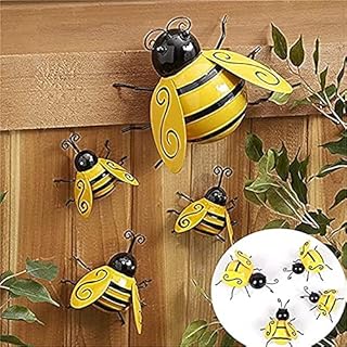 Bumble bee garden ornaments,4 Pcs Metal bumble bee Decorations,Garden Wall Art Bee 3D Sculpture ,Garden Ornaments Outdoor Lawn Bar Bedroom Living Room Coffee Shop Wall Hanging Bumble Bee Decor
