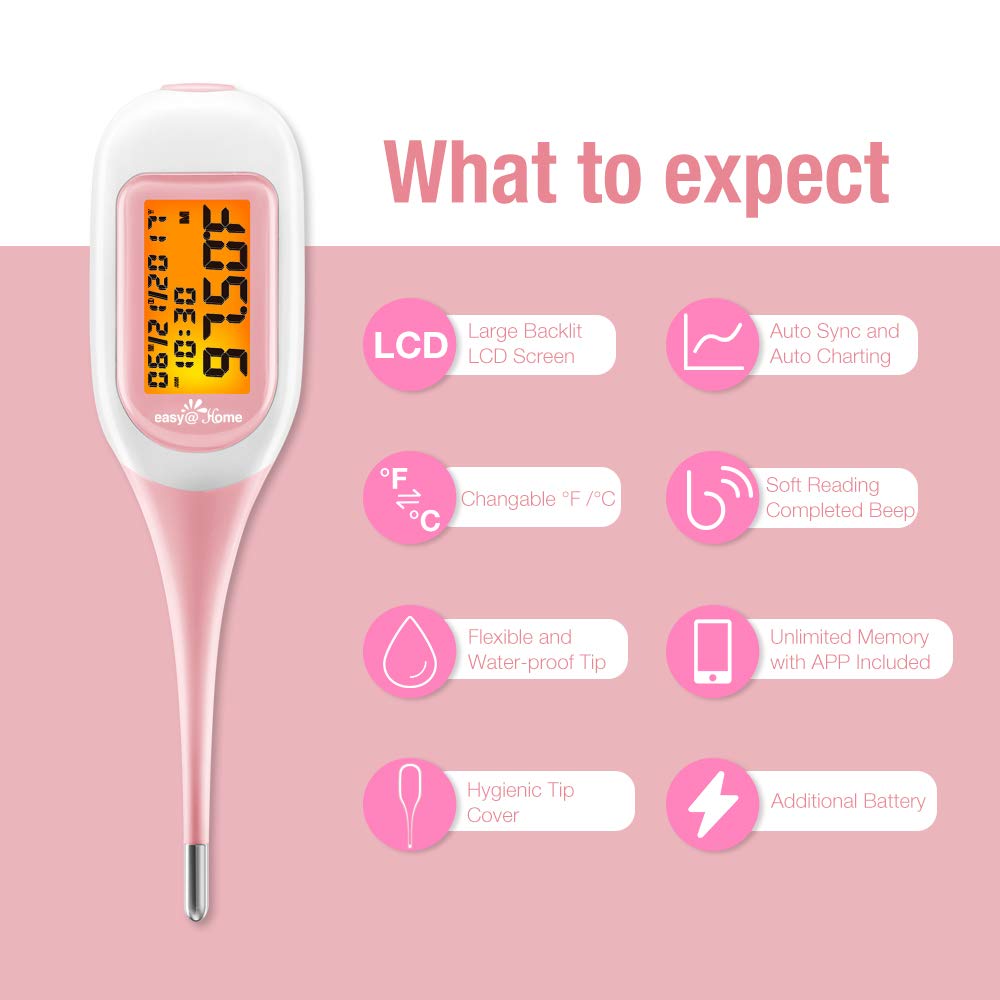 Easy@Home Smart Basal Thermometer, Large Screen and Backlit, FSA Eligible, Period Tracker with Premom(iOS & Android) - Auto BBT Sync, Charting, Coverline & Accurate Fertility Prediction #EBT-300 : Health & Household