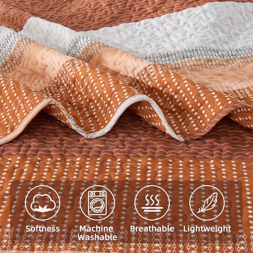 Image of Andency Orange Quilt King(106x96Inch), 3 Pieces (1 Striped Quilt and 2 Pillowcases) Patchwork Striped Bedspread Coverlet Set, Soft Lightweight All Season Quilted Bedding Set