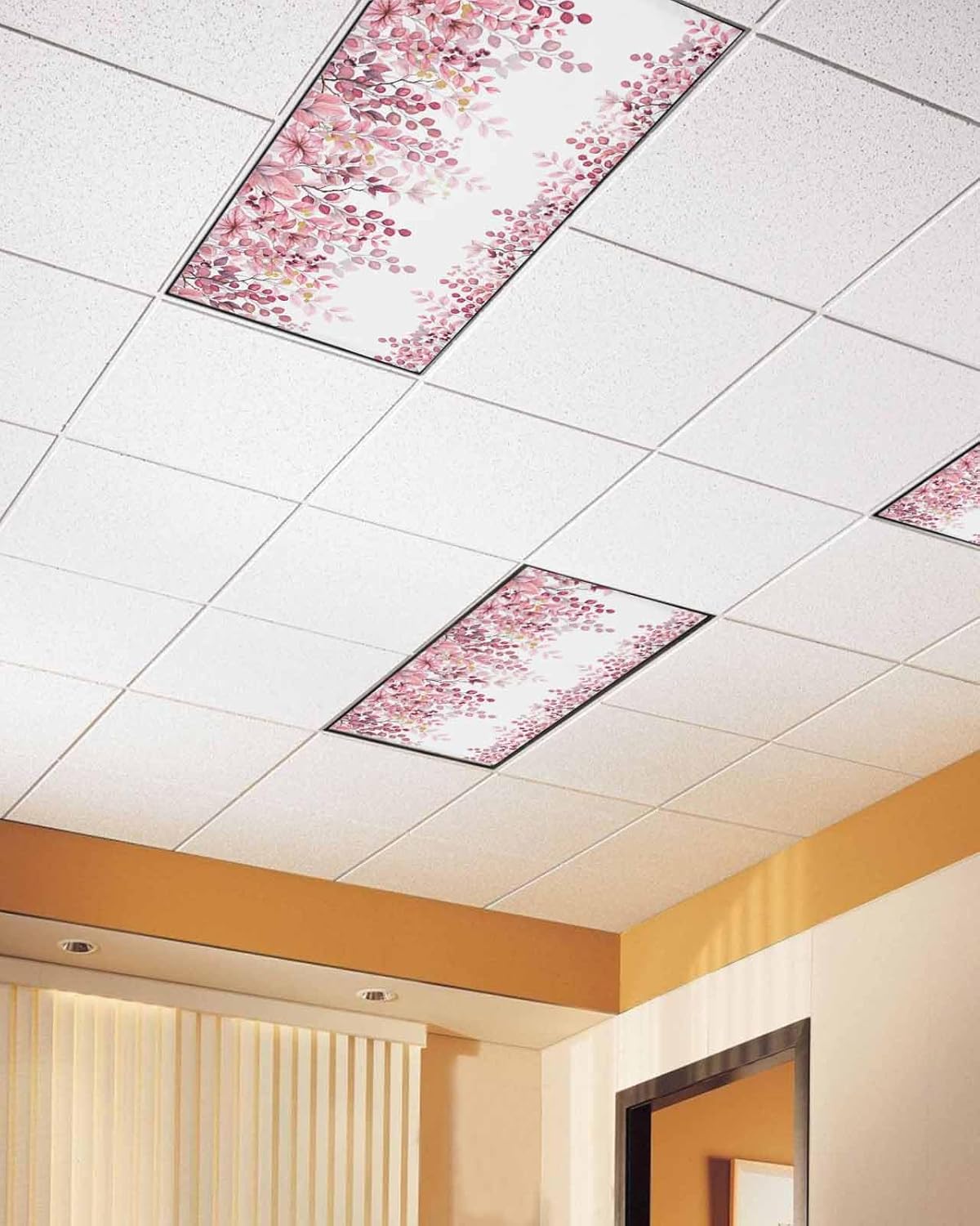 Fluorescent Light Covers for Ceiling Lights Pink Eucalyptus Leaves Magnetic Light Filters 4 Pack 4x2 ft Berry Branch Plant Ceiling Light Cover for Classroom Office School Home Drop Lamp Decor