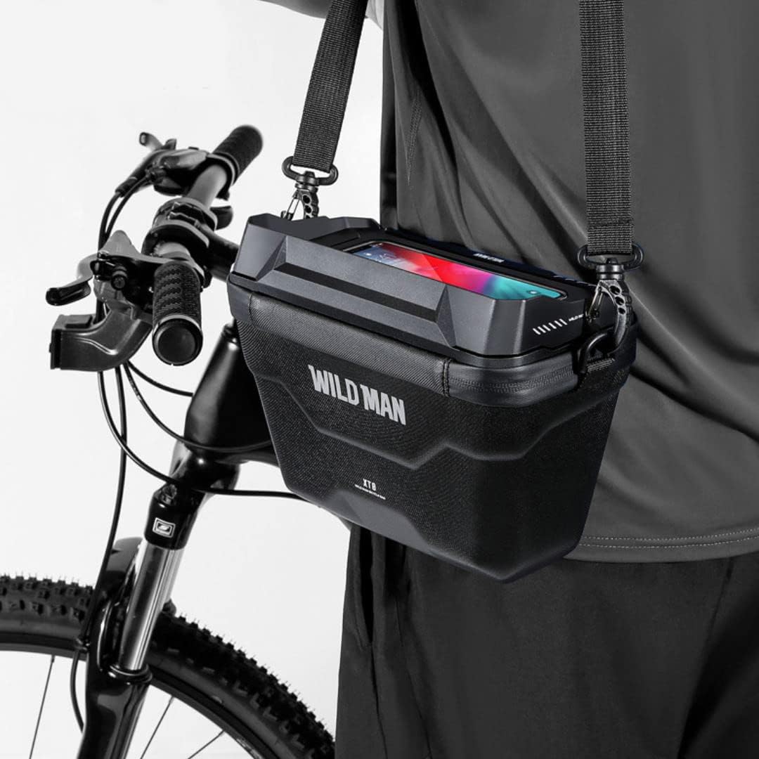 WILD MAN Quick Release 3L Rainproof Bike Handlebar Bag Hard Shell Bike Basket for Bike MTB Mountain Road Bike Scooters (XT8,Black)