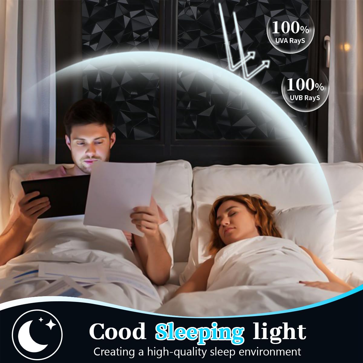 Zindoo 3D Diamond Blackout Window Film, Decorative Black Out Window Film Privacy Day and Night - Image 2