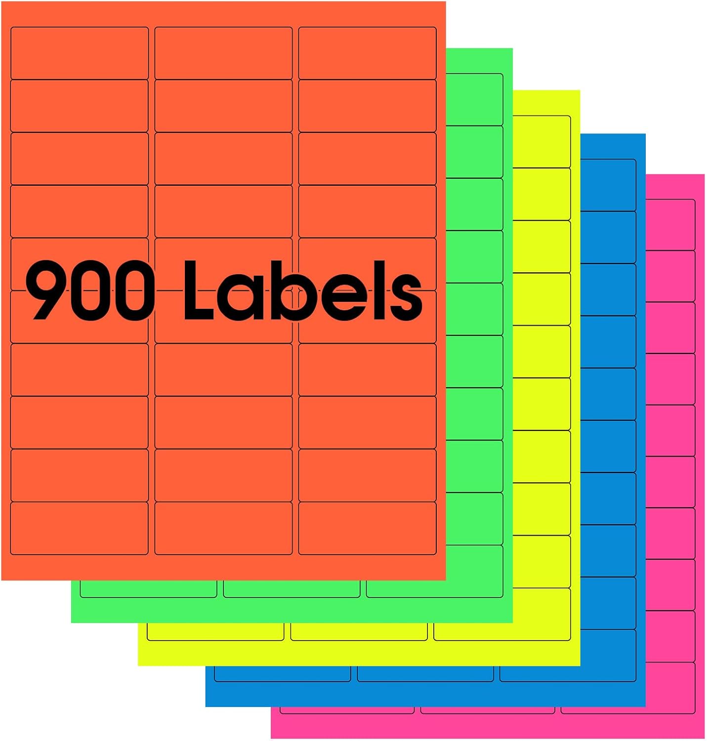 MaxGear 81/2" x 11" Neon Labels 5 Colors Fluorescent