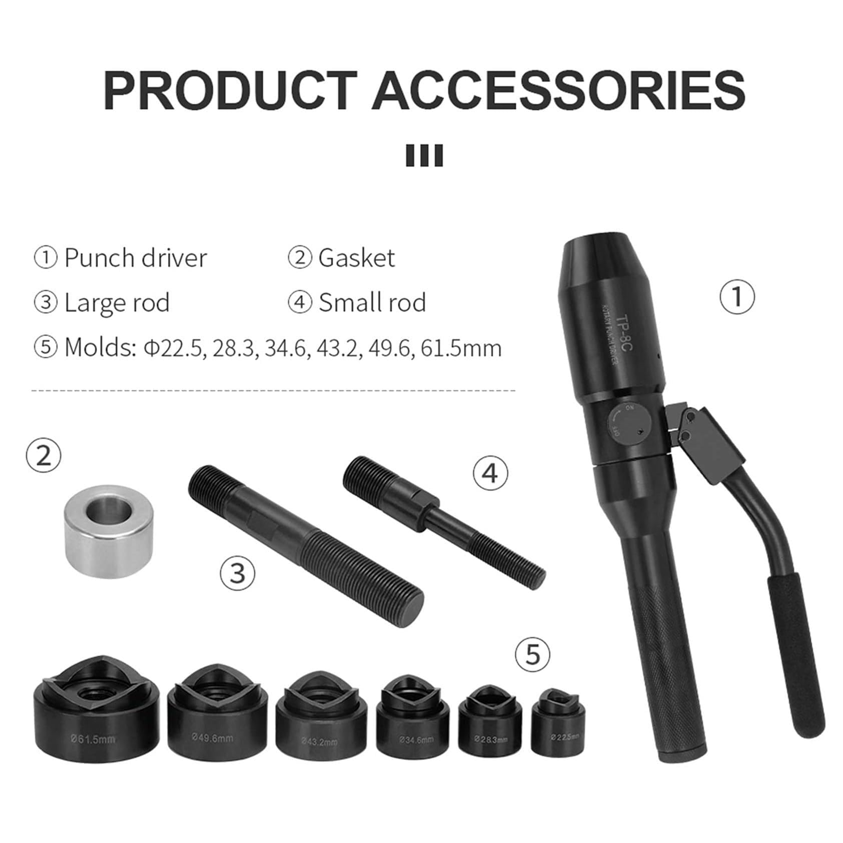Punzonatrice Idraulica Manuale, Kit Di Strumenti Di Punzonatura Idraulica 66Kn, 6 Set Di Strumenti Di Punzonatura Idraulica, Per La Punzonatura Di Lamiera, Metallo Acciaio Alluminio Plastica,Black