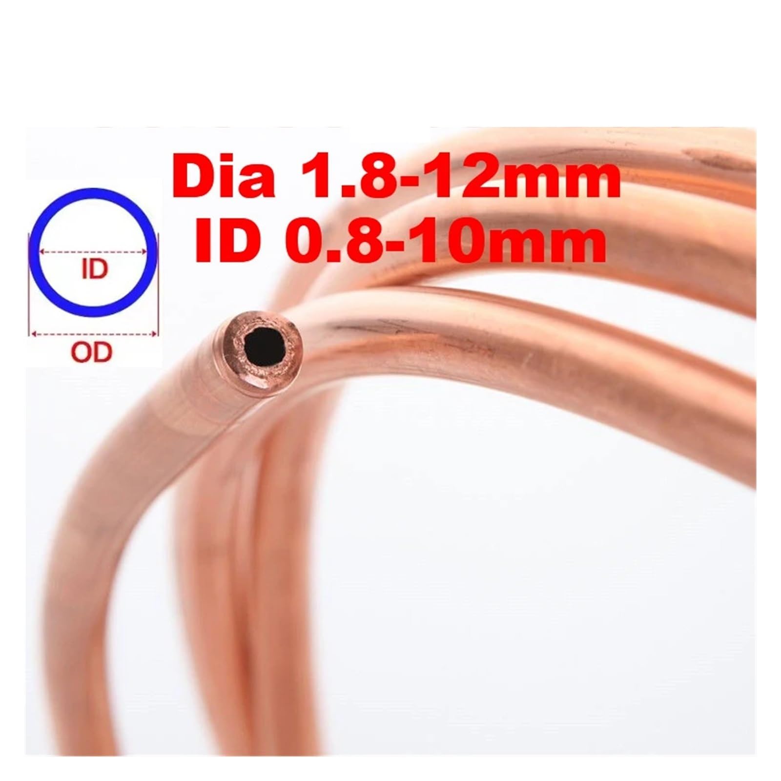 1/2/3 Meter Weiche Kupferrohrspule, Außendurchmesser 8/9,5/10/12 Mm, Drahtrohr for Klimaanlagen, DIY-Bastelarbeiten(2 Meter,OD10mm x ID8mm)