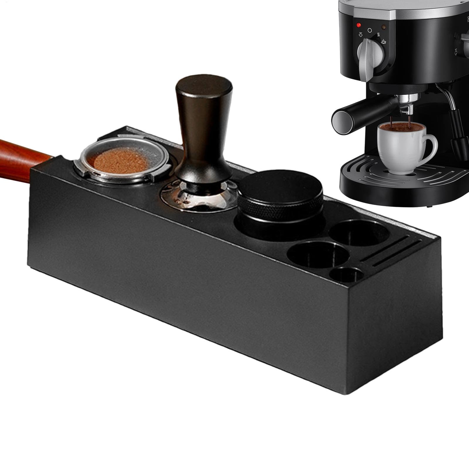 Generisch Coffee Tamper Station Kit, Coffee Knock Box Small 11.10 x 3.94 x | 2.95in, Espresso Accessories Organizer, Multipurpose Espresso Organizer Station for Kitchen, Abs, Silicone, Steel
